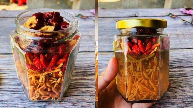 Ngâm rượu táo đỏ kỷ tử cùng đông trùng hạ thảo