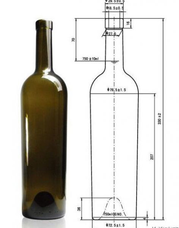 Kích thước chai rượu vang tiêu chuẩn là 750ml